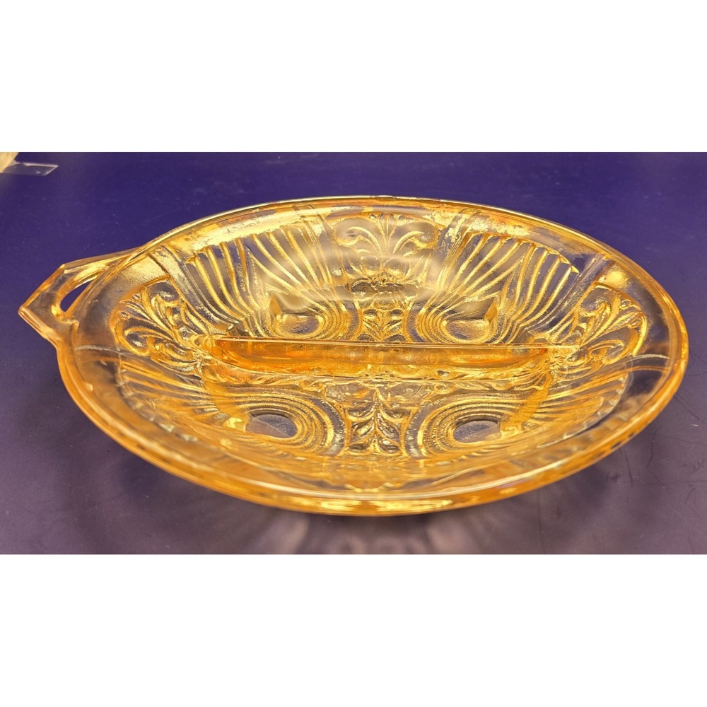 Vintage Divited Dish Indiana Glass Co. Iridescent Light Amber Carnival Glass...